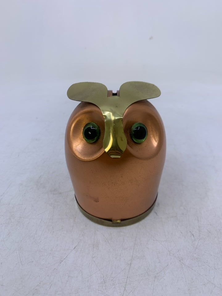 SMALL COPPER OWL BANK.