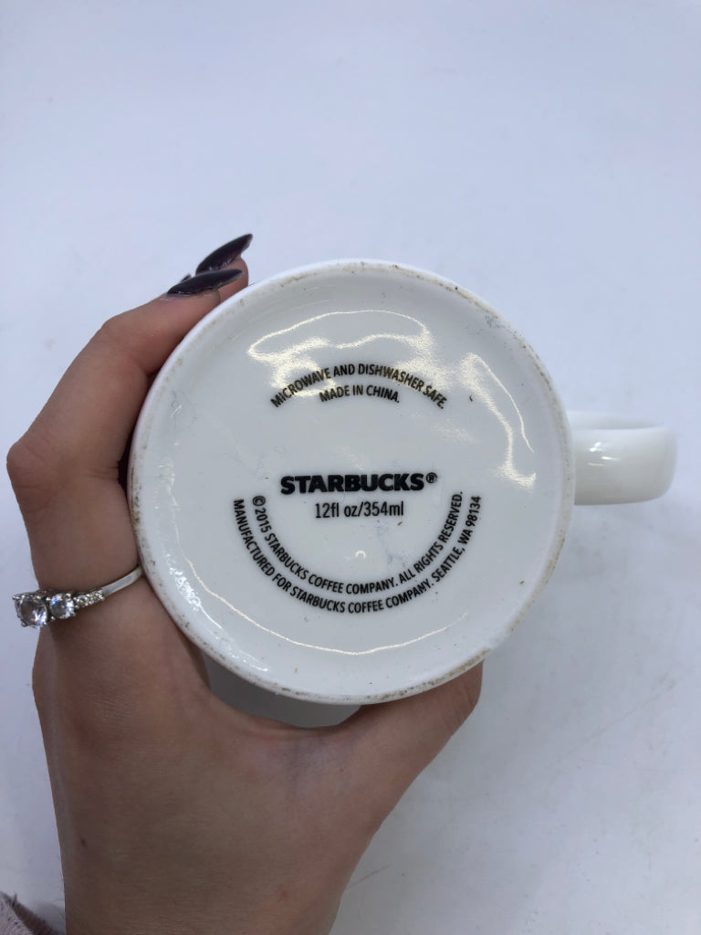 WHITE MUG W/ CHRISTMAS TREES- STARBUCKS.