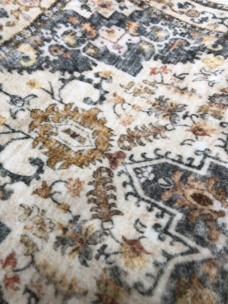 WASHABLE CREAM/BLUE RUG.