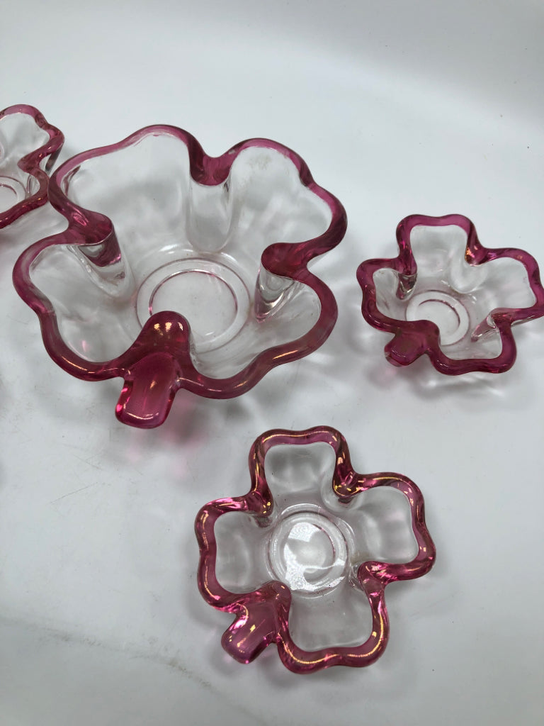 5PC PINK SHAMROCK BOWLS.