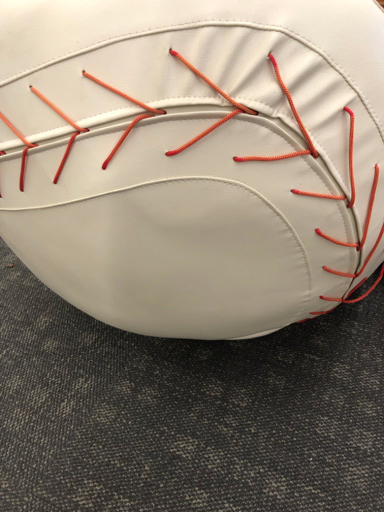 FAUX LEATHER BASEBALL SWIVEL CHAIR & OTTOMAN.