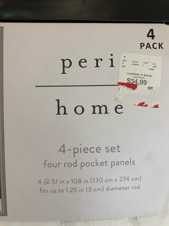 NIP 4PC PERI HOME WHITE POCKET PANEL CURTAINS.