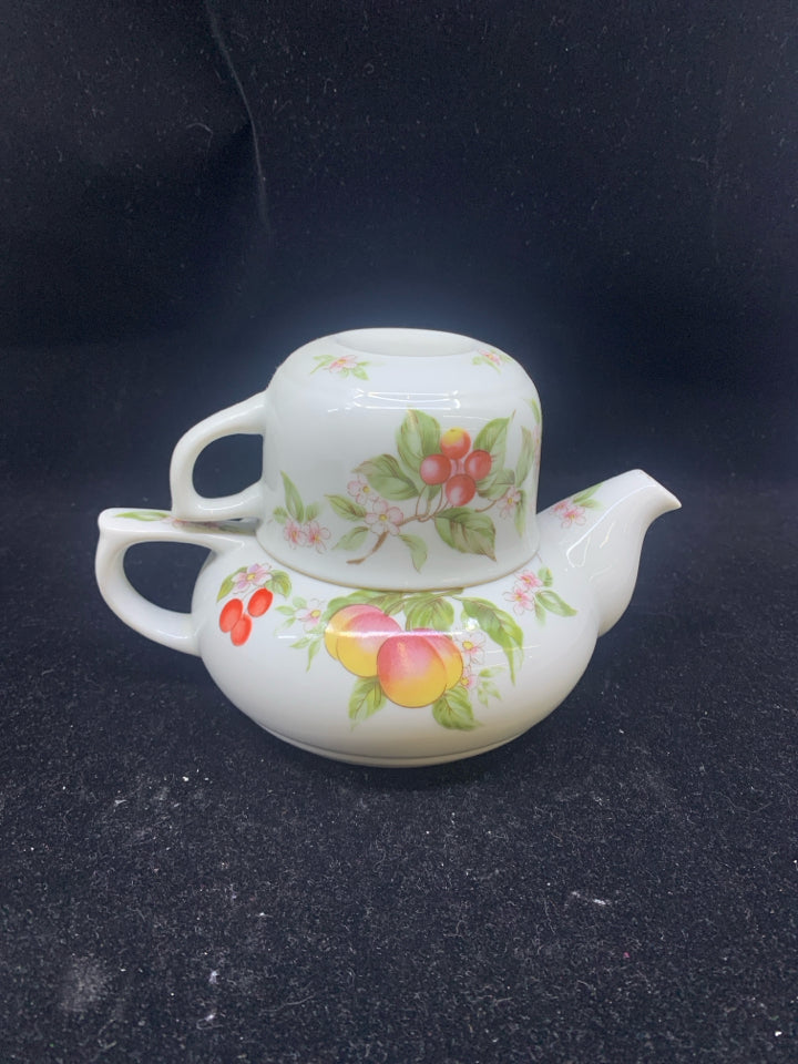 2PC FLORAL TEA FOR ONE- CUP+ TEAPOT SET.