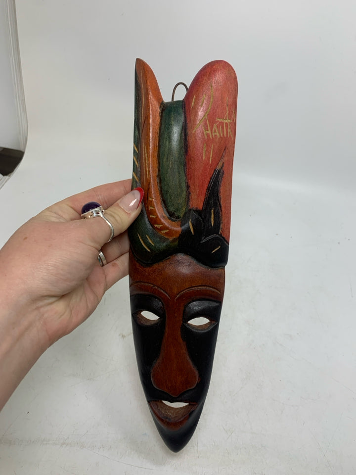 WOOD CARVED MULTI-COLORED MASK HAITI.