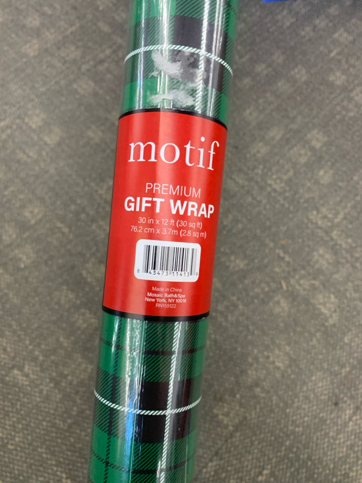NIP GREEN PLAID GIFT WRAP.