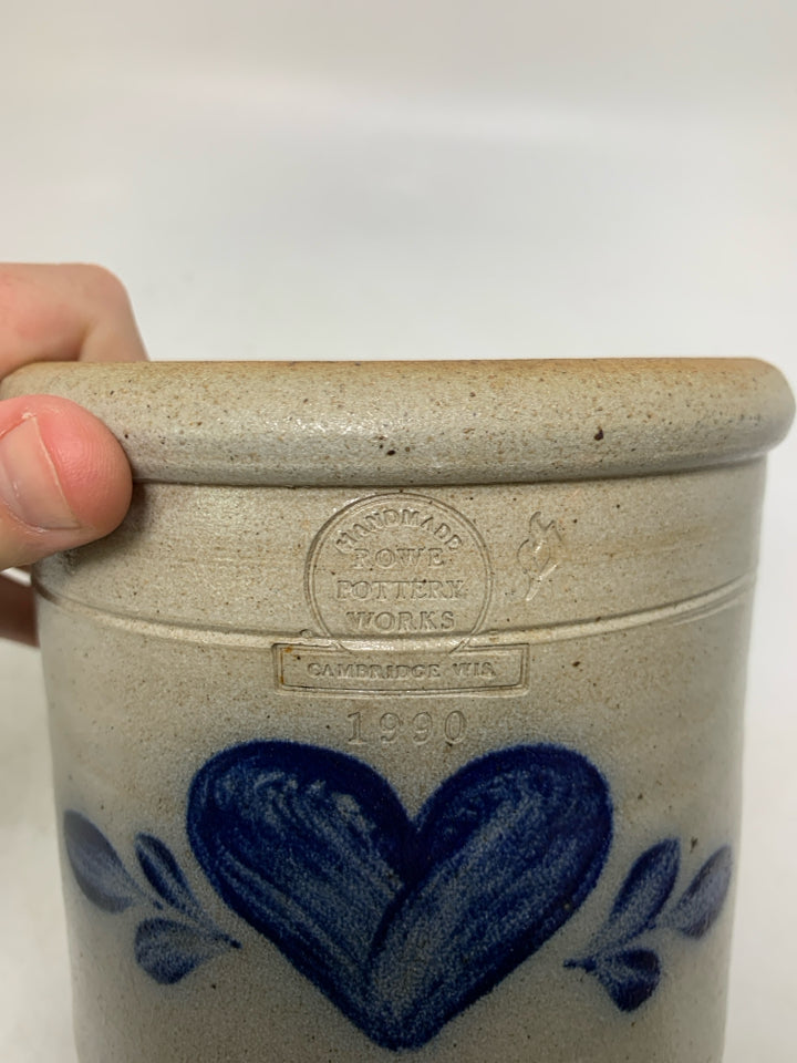 VTG 1990 SALT GLAZE HEART DESIGN CROCK.