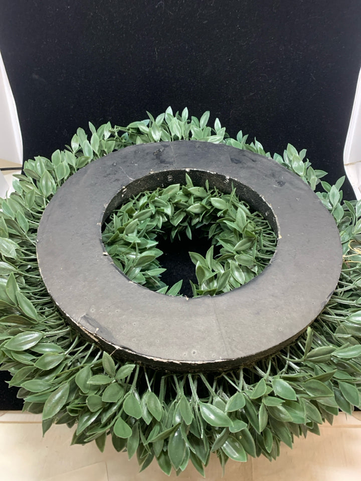 FAUX BOX WOOD GREENS WREATH.