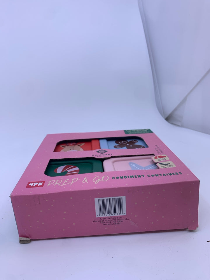 NIB 4PK CHRISTMAS CONDIMENT CONTAINERS
