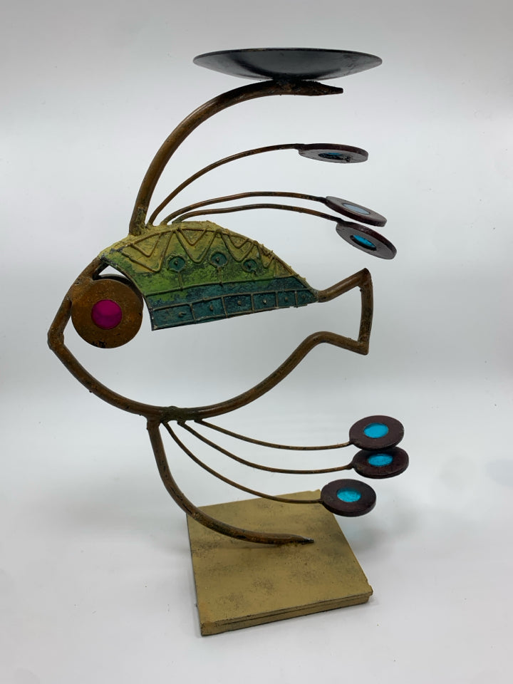 METAL FISH SCULPTURE CANDLE-HOLDER.