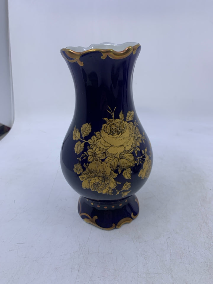 FOOTED COBALT BLUE W/ GOLD ROSES DETAILS.