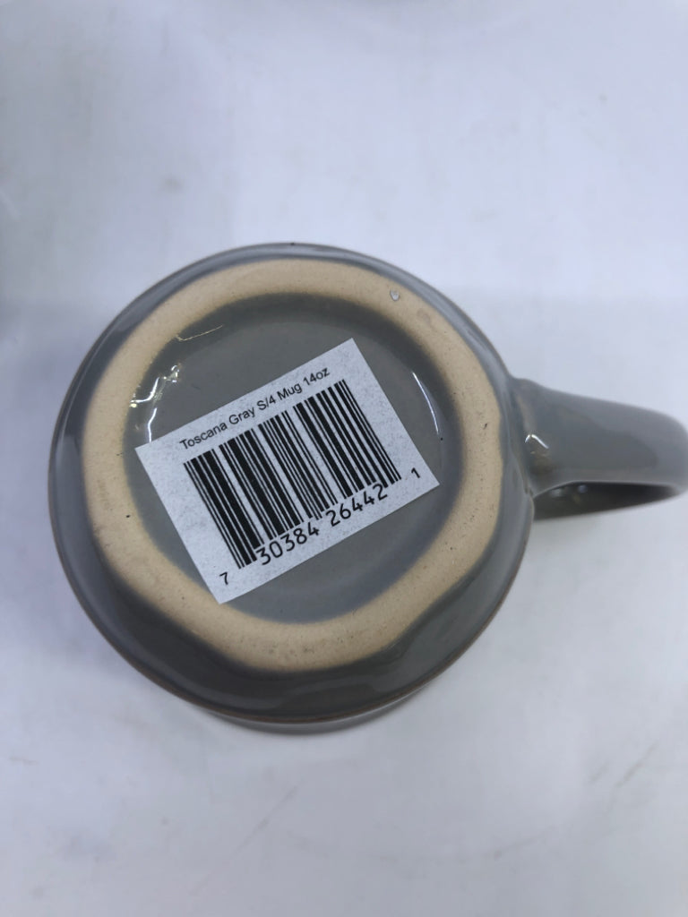 NIB 4 GRAY STONEWARE MUGS-TOSCANA.