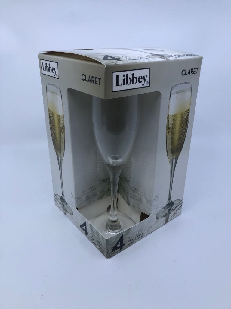 4 NIB LIBBY CLARET GLASSES.