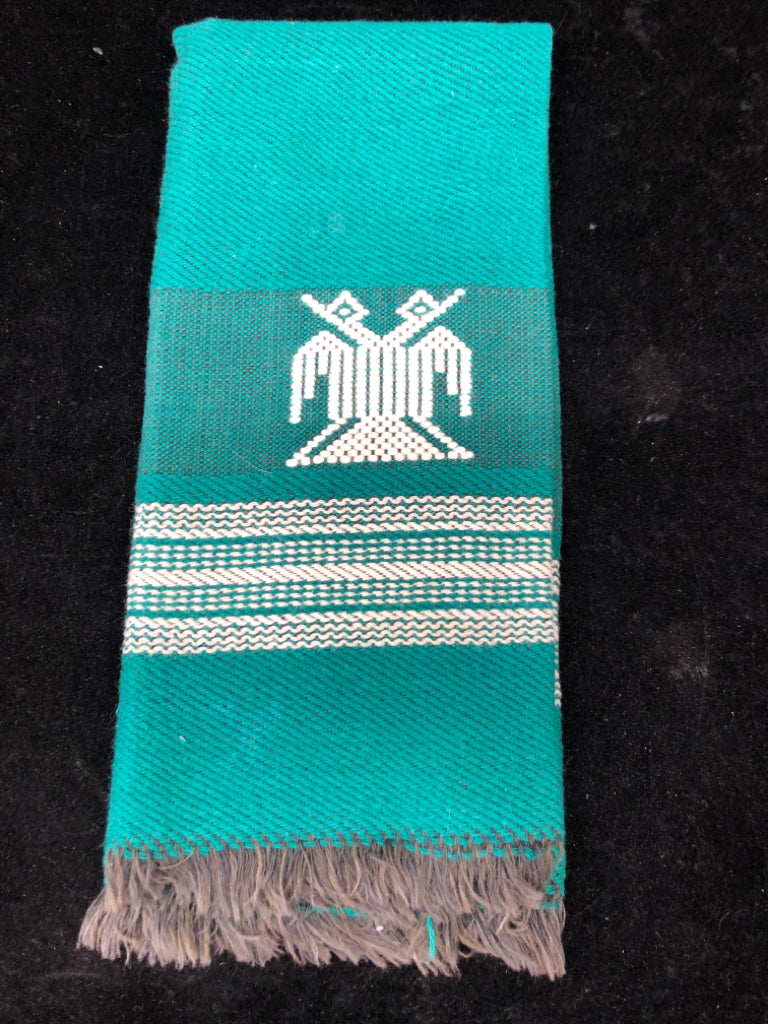 TEAL WOVEN TEA TOWEL W/2-HEADED ANIMAL.