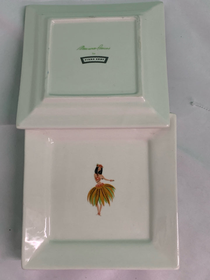 5 HULA GIRL APPETIZER PLATES.