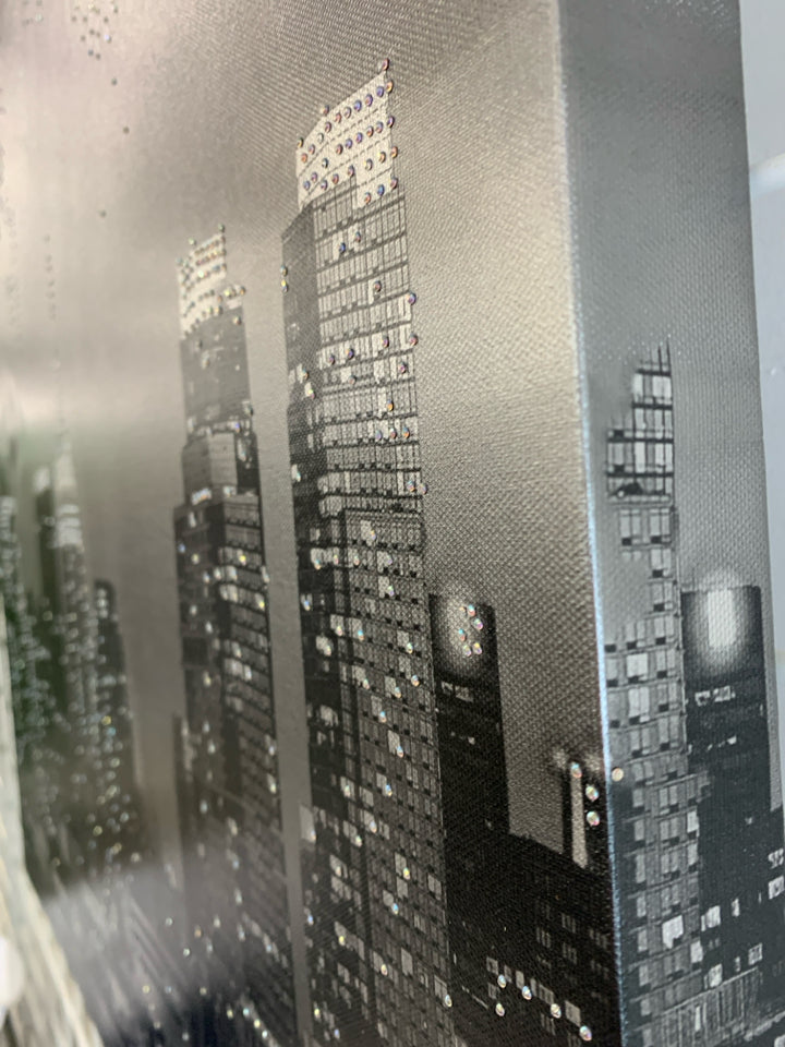 TEXTURED SILVER CITY FIREWORK SKYLINE.