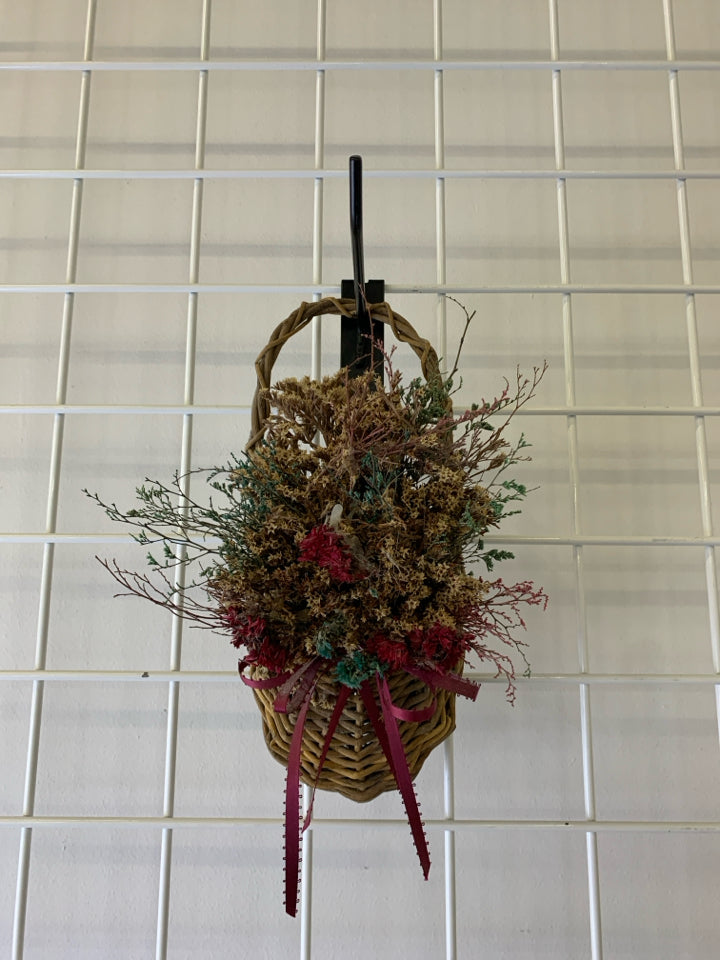 SMALL ROUND WALL HANGING BASKET W FAUX FLORAL.