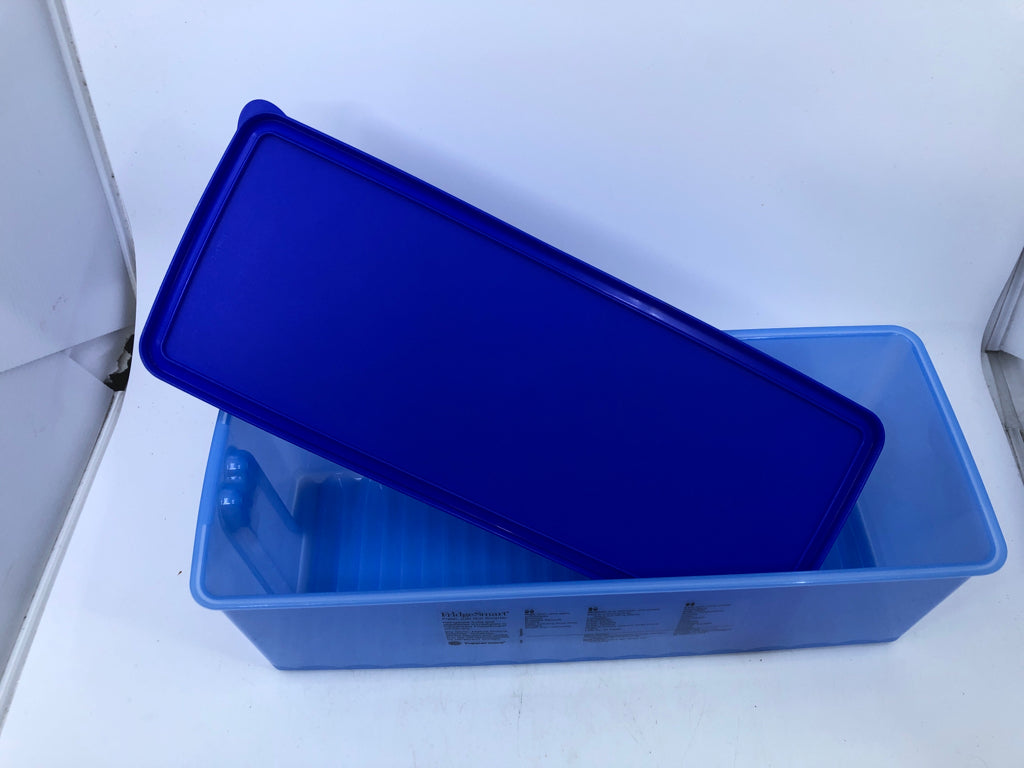 PLASTIC BLUE RECTANGLE TUPPERWARE STORAGE W/ LID.