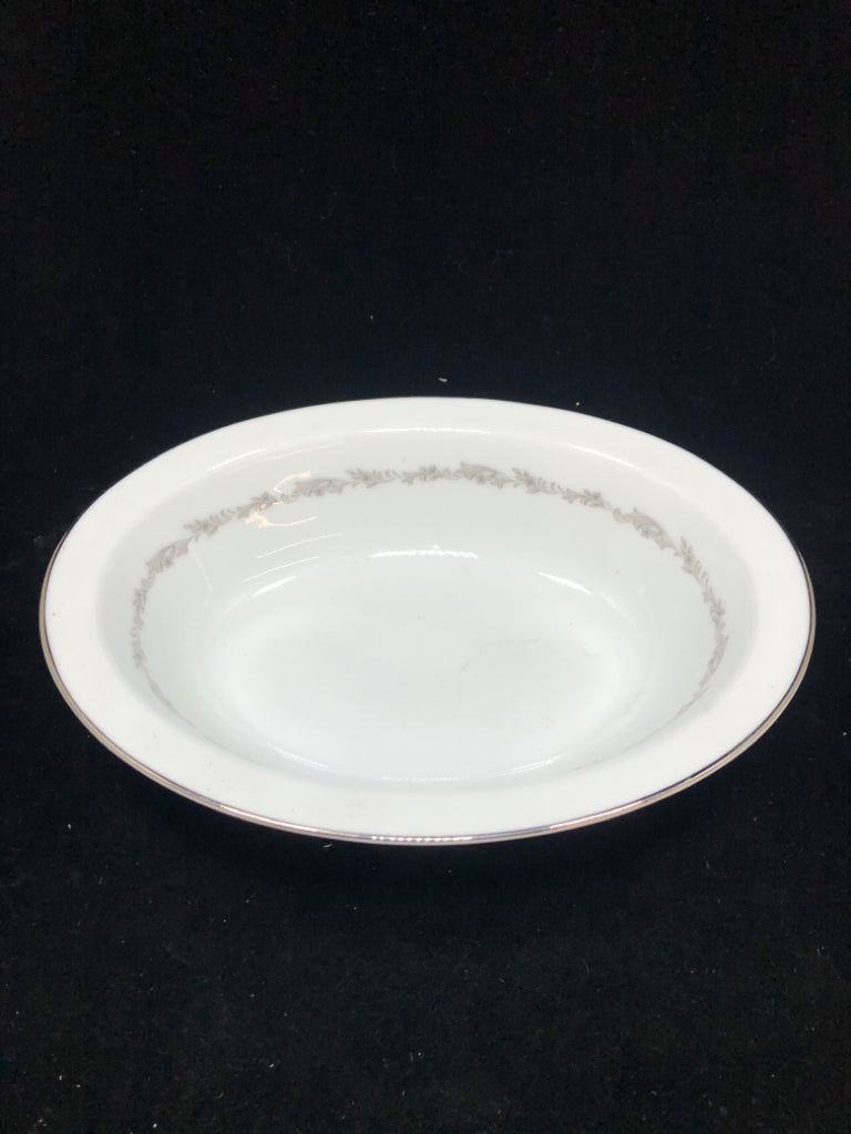 OVAL SERVING DISH W/SILVER+FLORAL RIM- CRESTMONT.