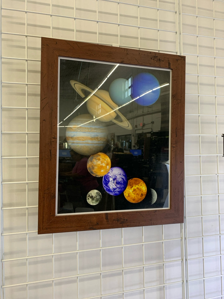 SOLAR SYSTEM PHOTO IN DK WOOD FRAME.