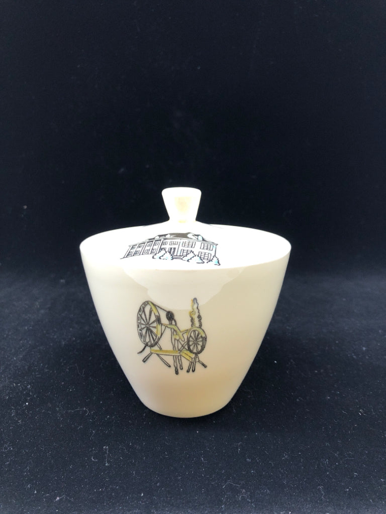 VTG CREAM CERAMIC SUGAR DISH W/LID.