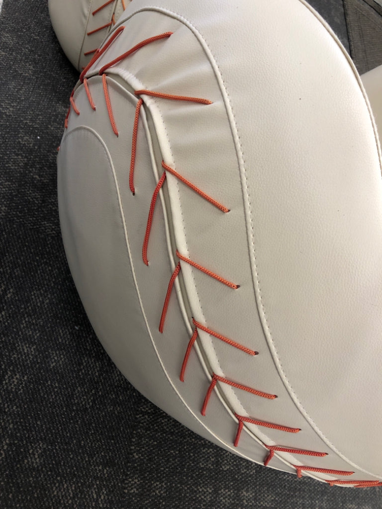 FAUX LEATHER BASEBALL SWIVEL CHAIR & OTTOMAN.