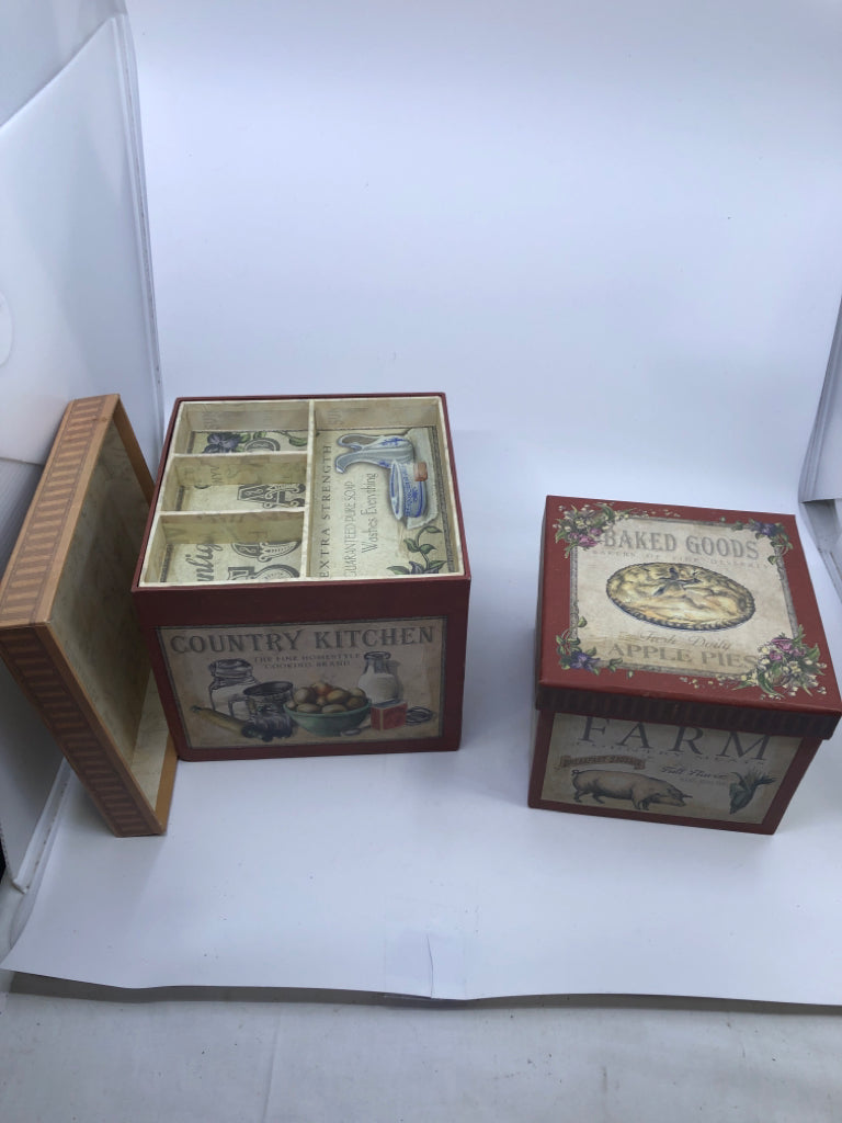 3 PRIMITIVE STYLE NESTING BOXES W/ DIVIDED REMOVABLE INSERTS.