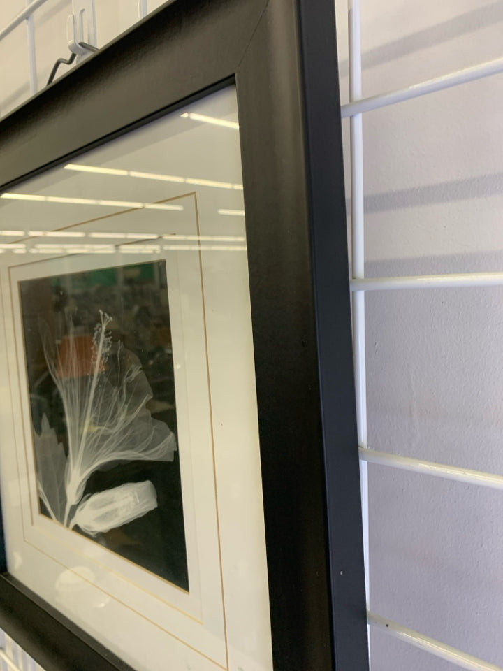 BLACK AND WHITE FLORAL IN BLACK FRAME WALL ART.