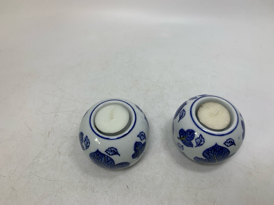 BLUE LEAVES CERAMIC ASIAN STYLE TEA LIGHT HOLDERS.