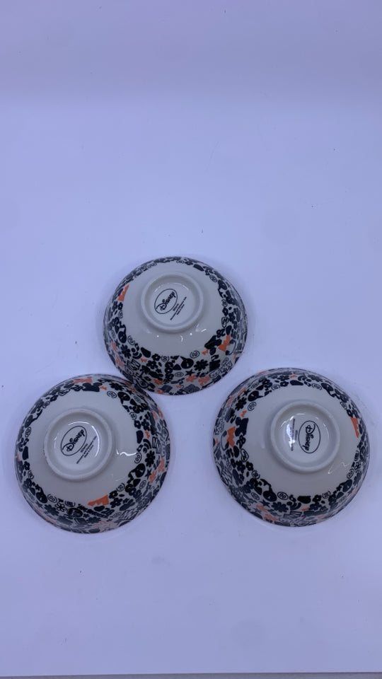 3 SMALL MICKEY MOUSE SCRIPT BOWLS.