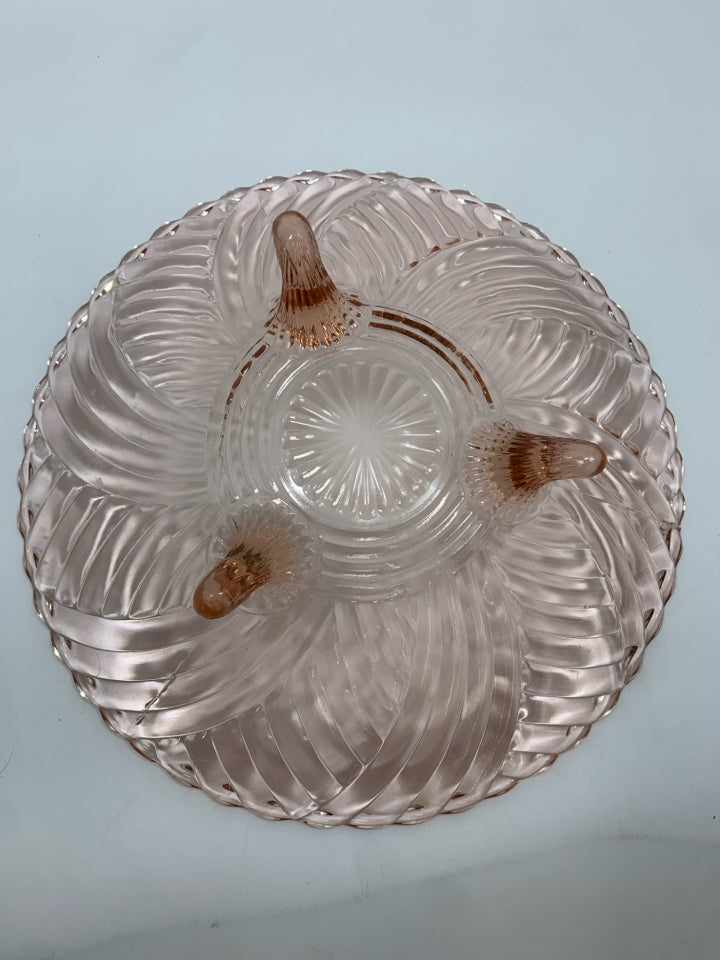 PINK GLASS BOWL W/LINES.