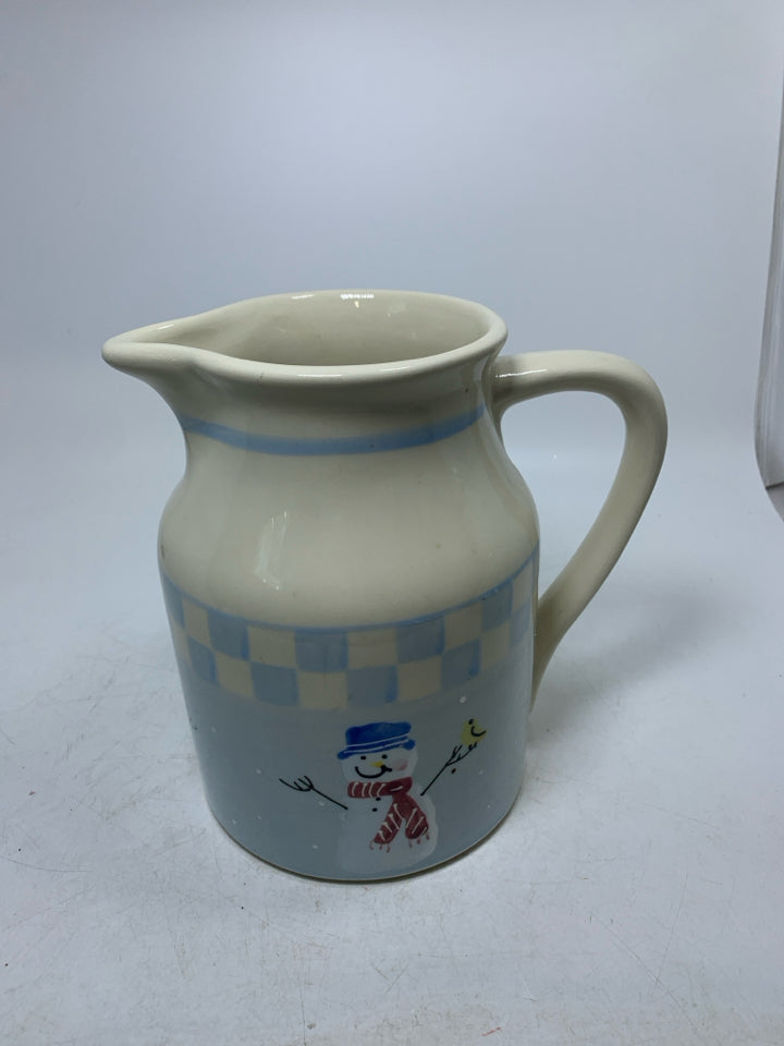 VTG HARTSTONE SNOWMEN PITCHER BLUE/WHITE 1990.