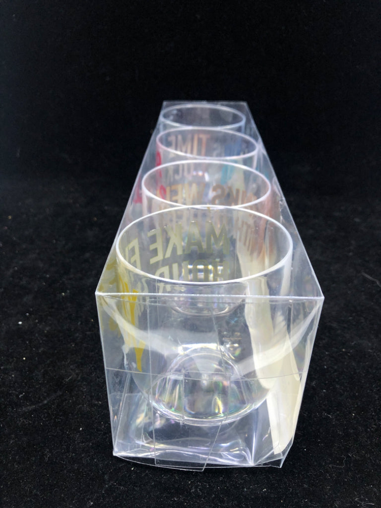 4 NIP PLASTIC WINE GLASSES.