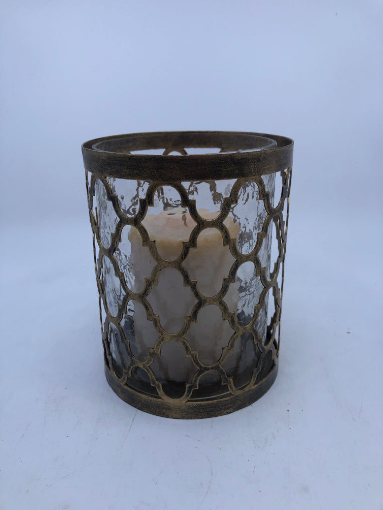 GOLD ACCENT CANDLE HOLDER W GLASS INSERT+ CANDLE.