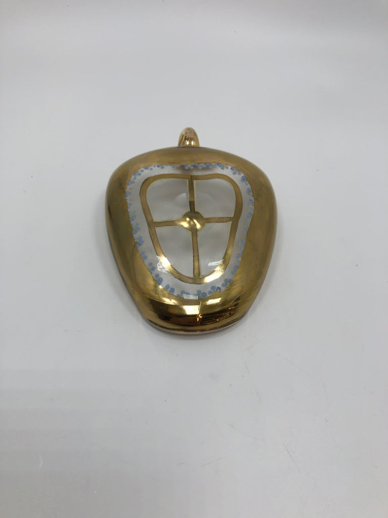 VTG GOLD CATCH ALL DISH W/PAINTED FLORALS.