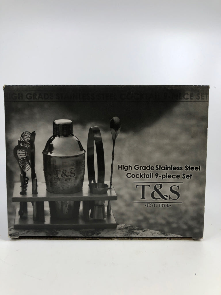 NIB STAINLESS STEEL 9PC COCKTAIL SET TAYLOR&SONS.
