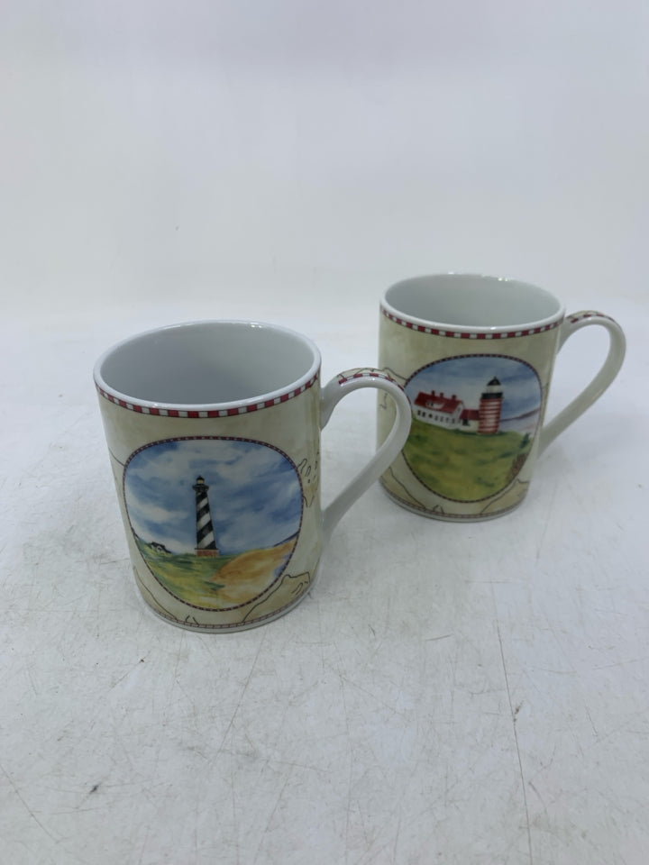 2 LIGHTHOUSE THEMED MUGS.