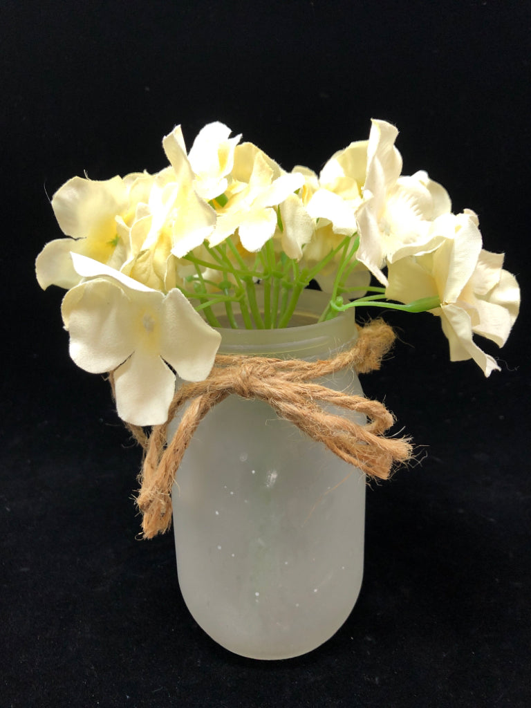 FAUX YELLOW FLORALS IN FROSTED GLASS.
