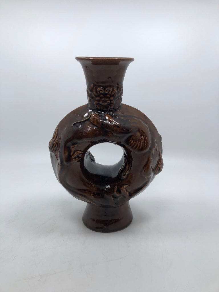DONUT HOLE EMBOSSED FISH HEAVY VASE.
