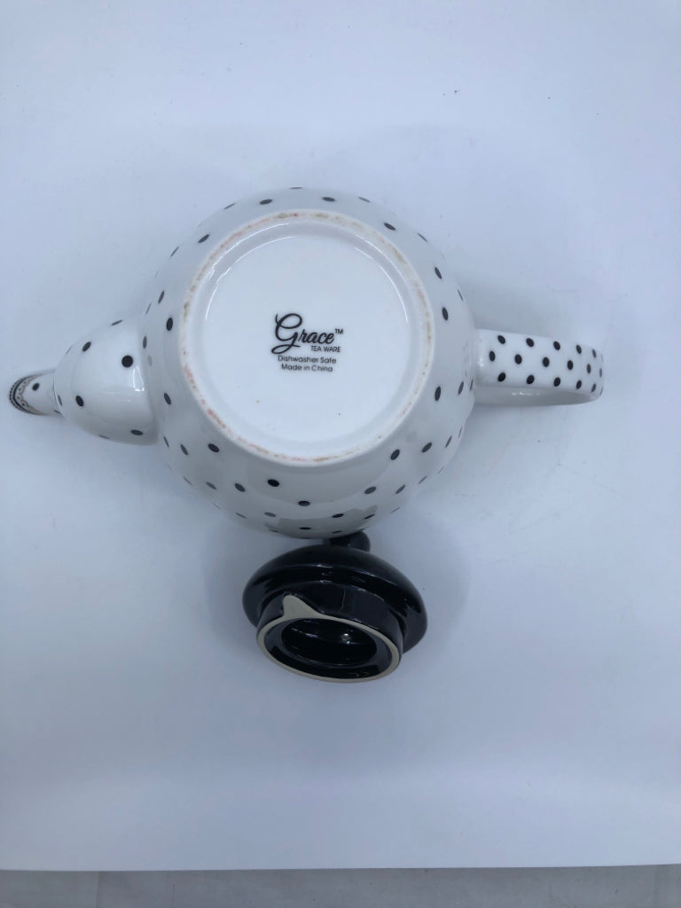 B/W POLKA DOT TEA POT- GRACE.