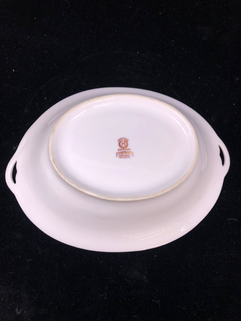 VTG FRUIT PAINTED SERVING BOWL W/GOLD DETAILS.