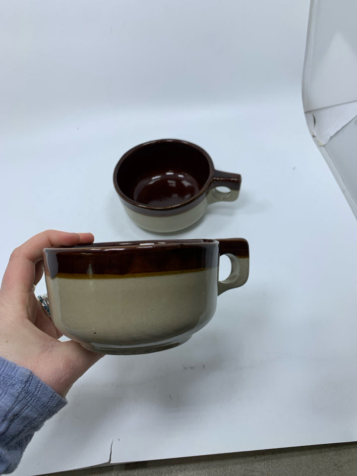 2 STONEWARE SOUP MUGS.
