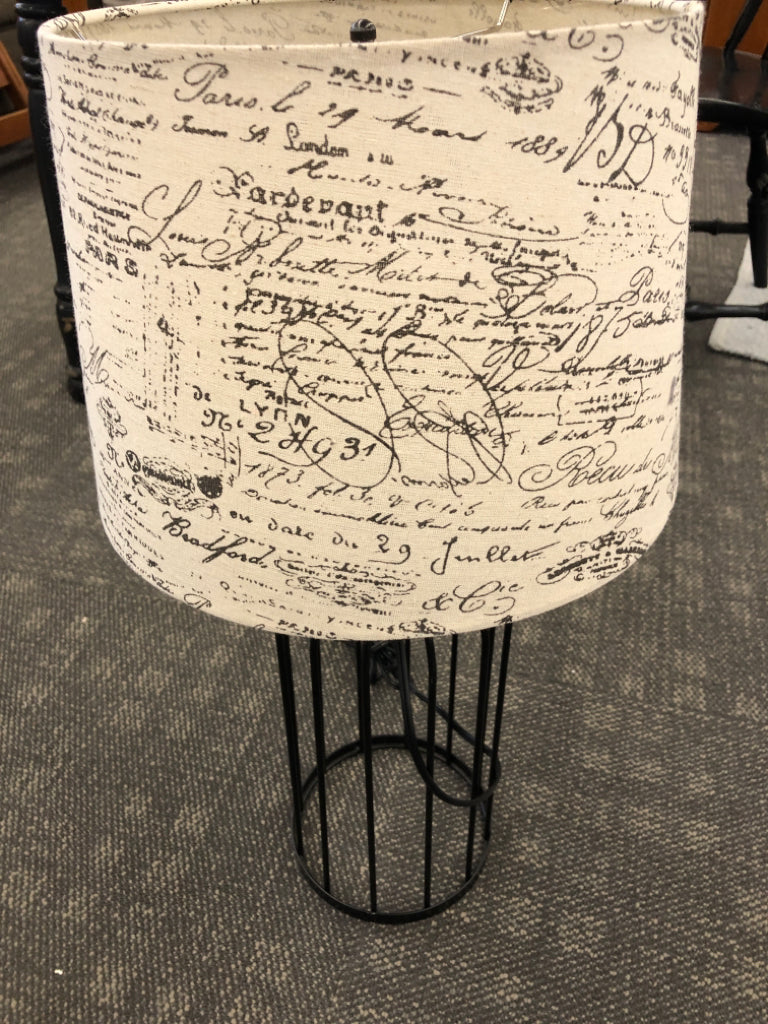 BLACK BASE LAMP W CREAM SHADE W SCRIPT.