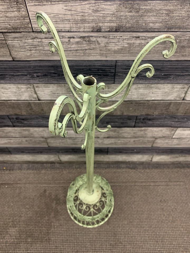 TALL GREEN DISTRESSED PLANT STAND.