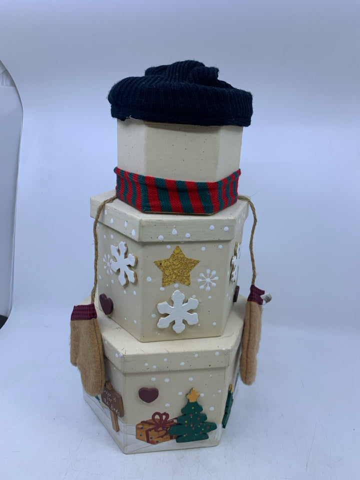 3 NESTING BOXES THAT BUILDS SNOWMAN PRIMITIVE STYLE.