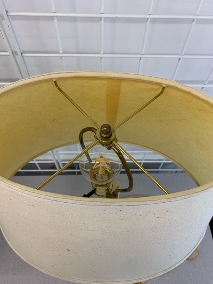 WOOD BASE METAL SHIP LAMP W/TAN SHADE.