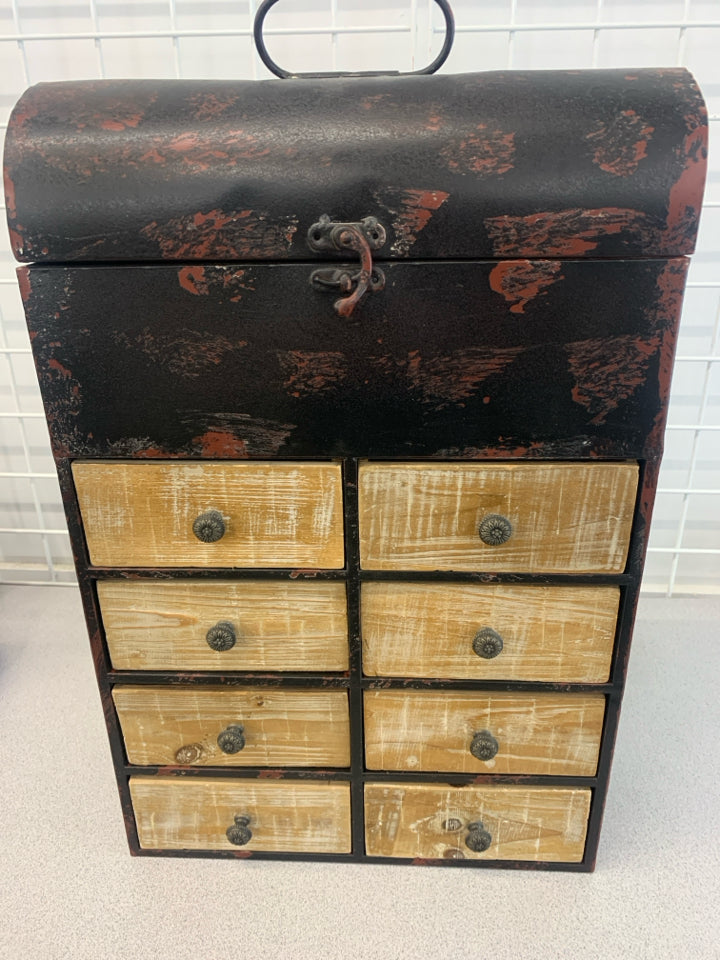 TABLETOP APOTHECARY STYLE CABINET W/8 DRAWERS & FLIP-LID.