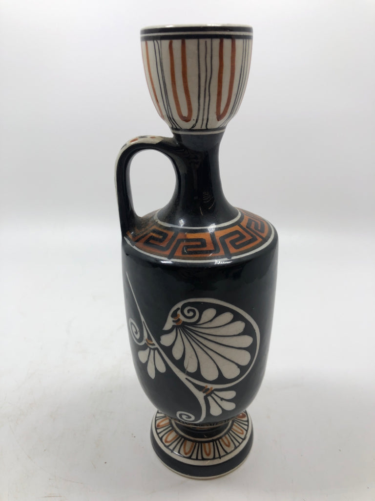 VTG GREEK OIL DECANTER BLACK,BROWN,WHITE GEOMETRIC SHAPES.