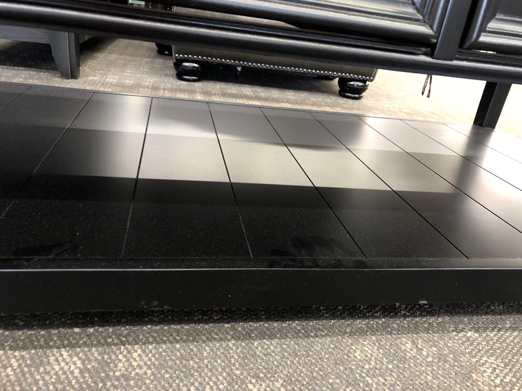 BLACK COFFEE TABLE W/2 LONG DRAWERS.