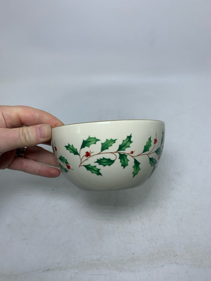 LENOX IVORY HOLIDAY SMALL BOWL W/ GOLD RIM.