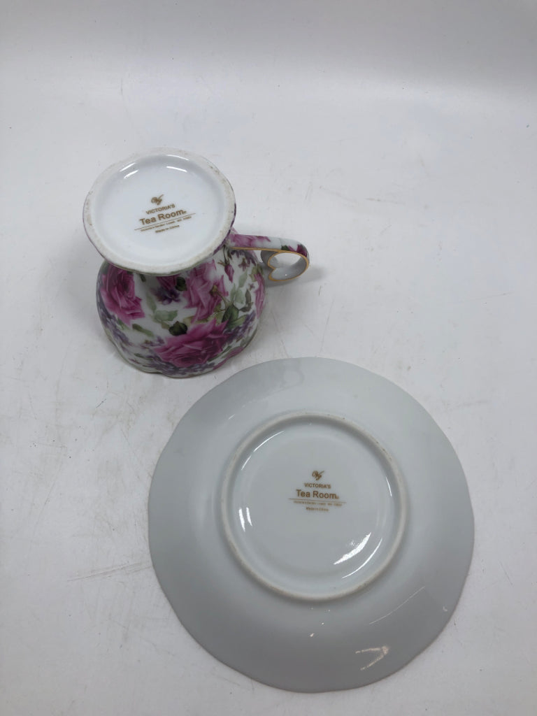 SCALLOP EDGE PINK ROSES CUP/SAUCER VICTORIA'S TEA ROOM.